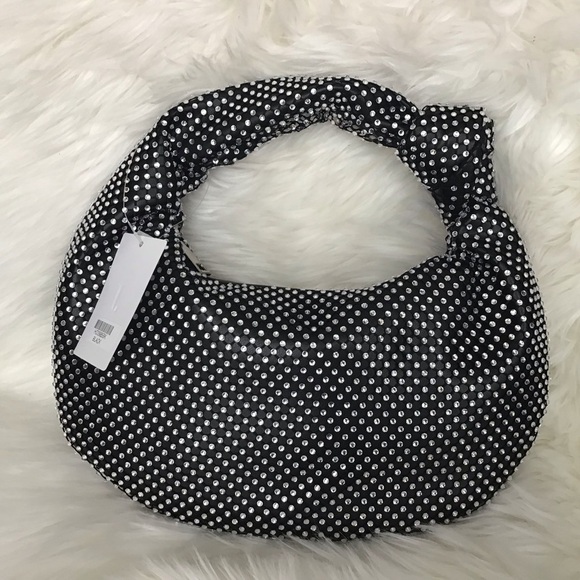 J Handbags - Black Rhinestone knot handle round clutch J with knotted handle. NWT